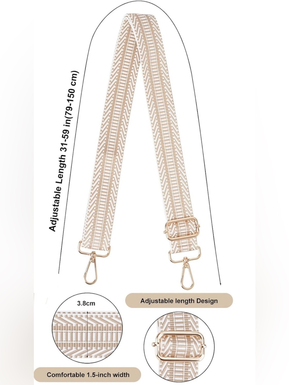 Adjustable Beige Chevron Pattern Bag Strap - Women Accessories